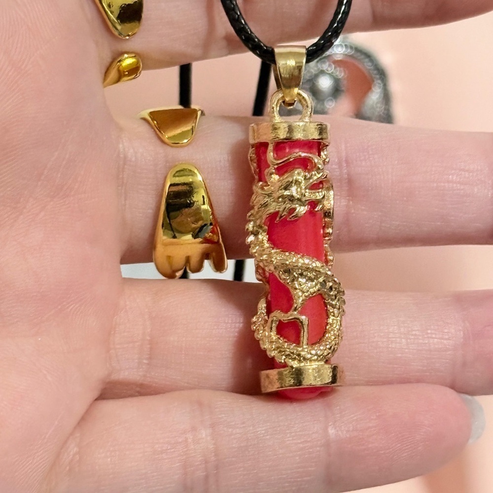 Clown in Dark Gold Red Dragon Pendant Necklace. (Unisex)